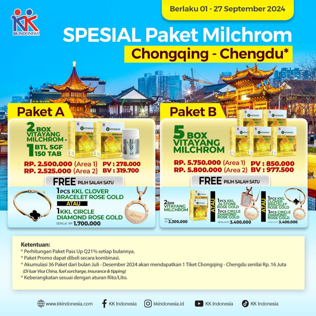 PROMO 2 BOX MILCHROM, 1 BTL SGF 50TAB, 1 KKL CLOVER 